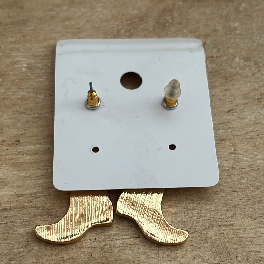 Cowgirl Boot and Hat Earrings - Gold and Teal - Picture 2 of 2